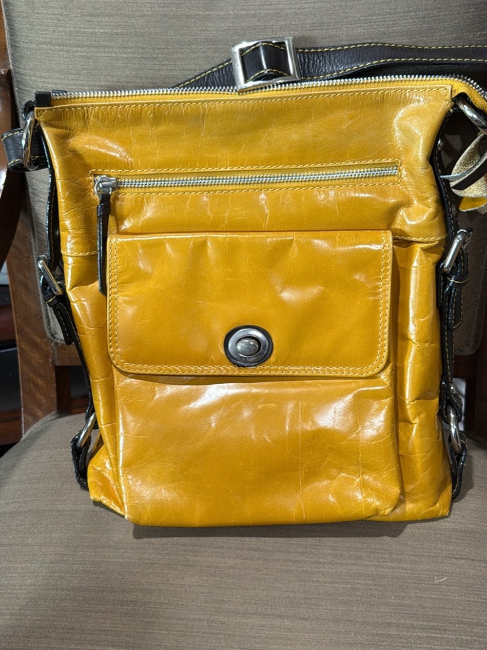 Yellow Leather Crossbody Bag with Front Pocket